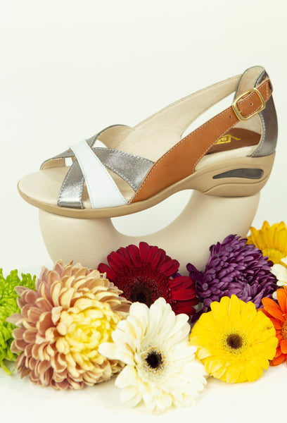 Sandalia Zoé terracota plata y blanco Vanzetti