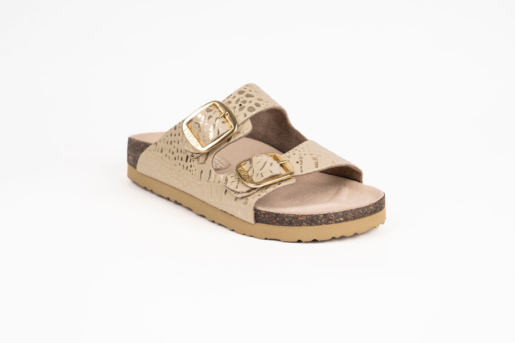 Sandalia Clover dos hebillas Croco Oro Kiko´s Shoes