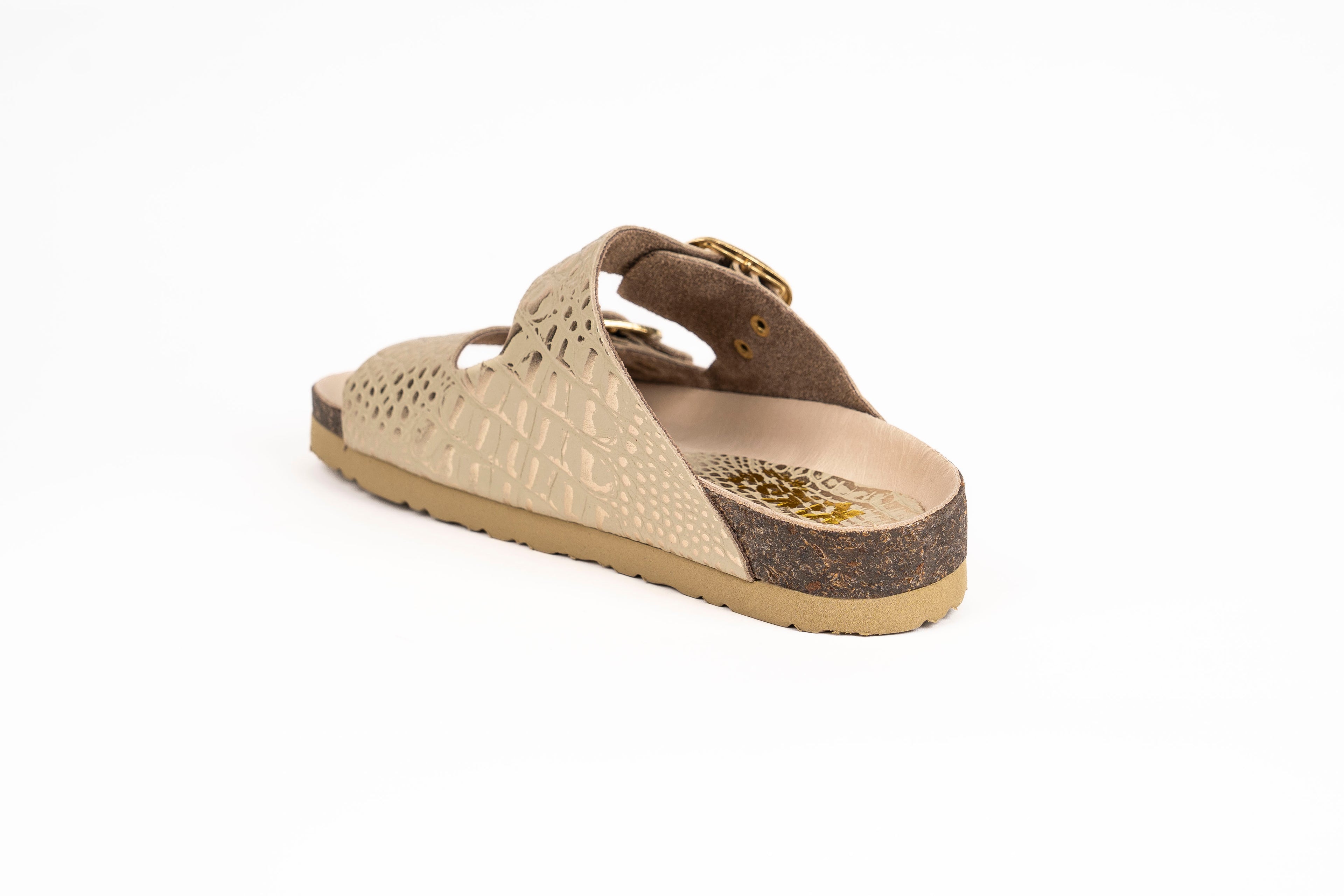 Sandalia Clover dos hebillas Croco Oro Kiko´s Shoes
