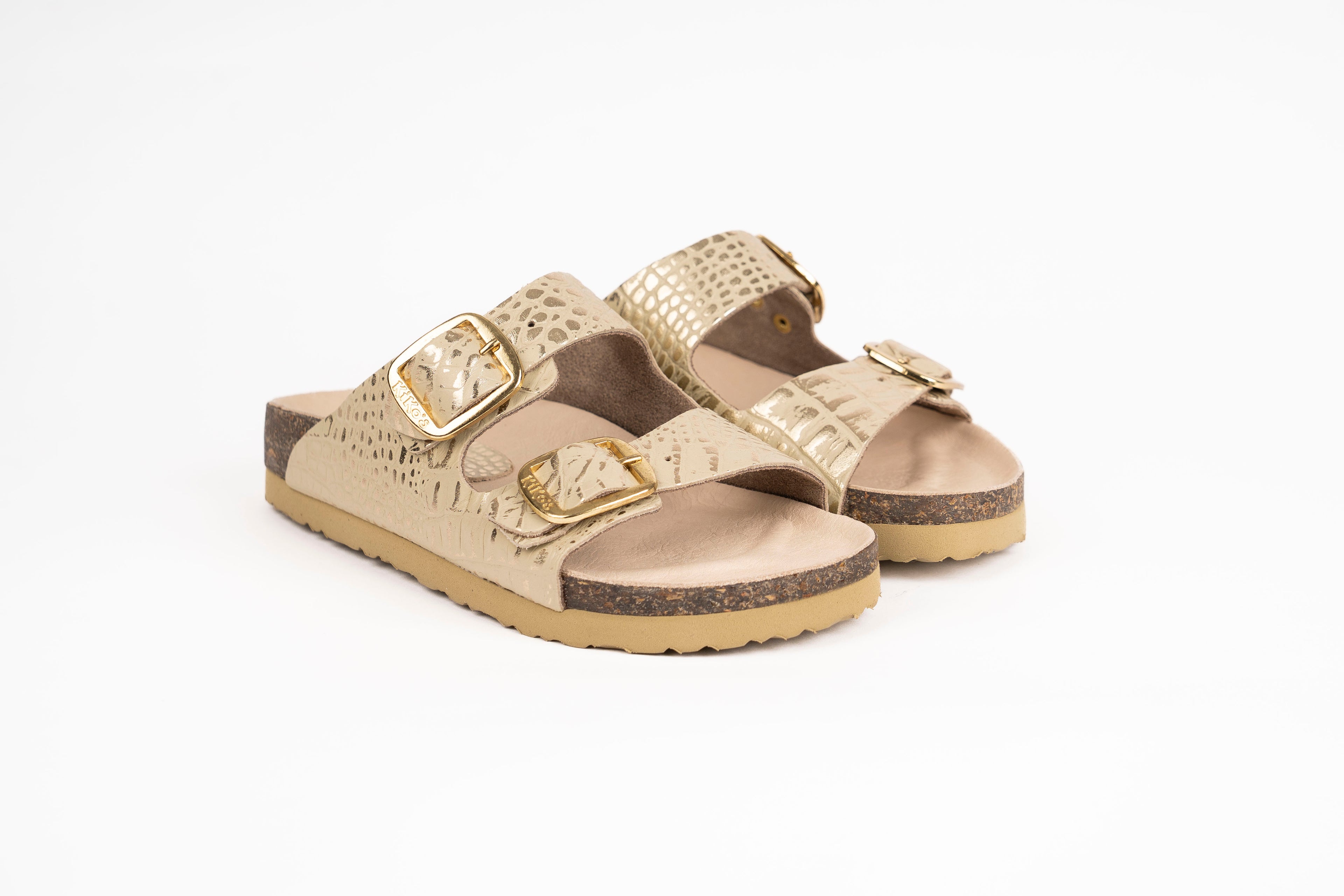Sandalia Clover dos hebillas Croco Oro Kiko´s Shoes