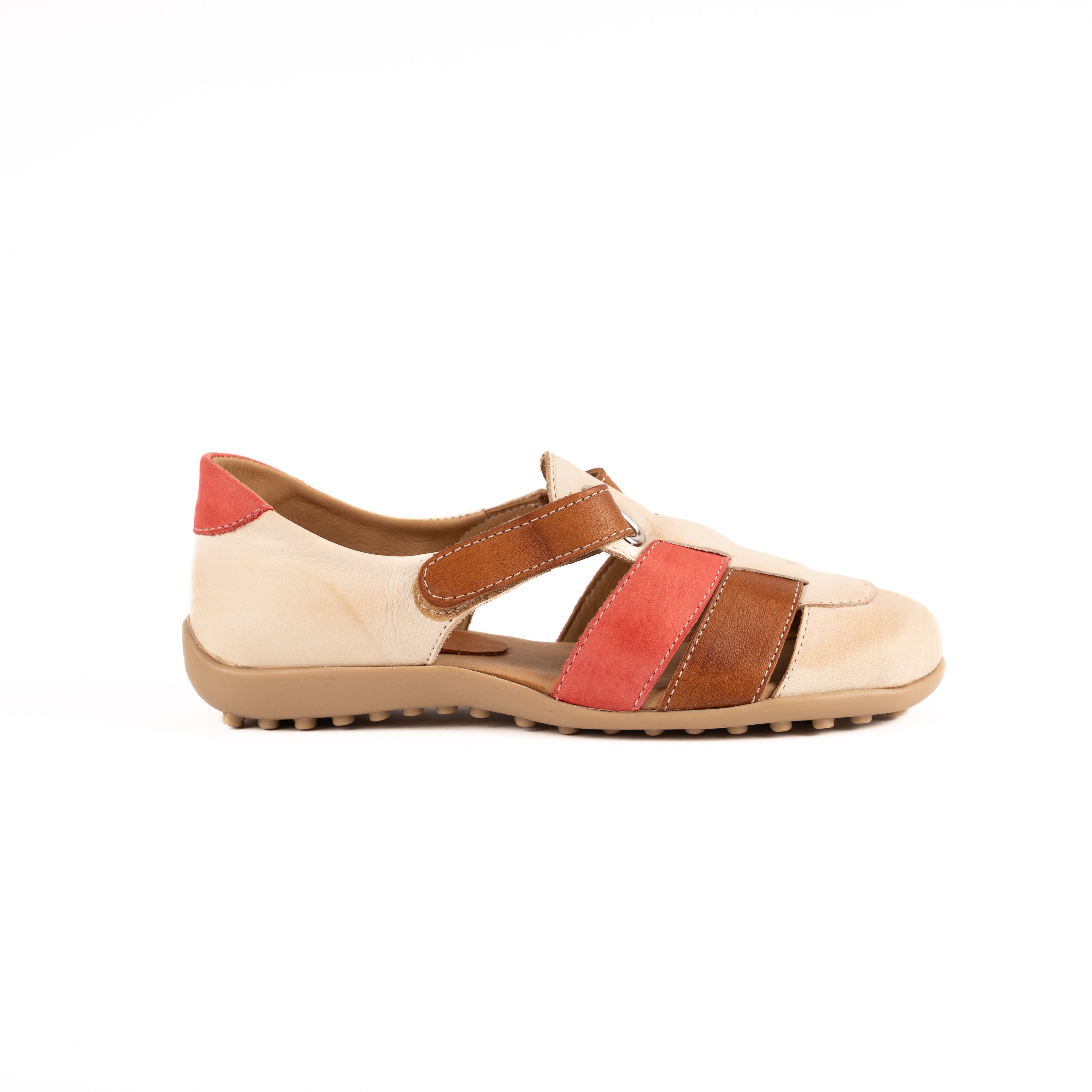 Sandalia Nora roja, terracota y natural