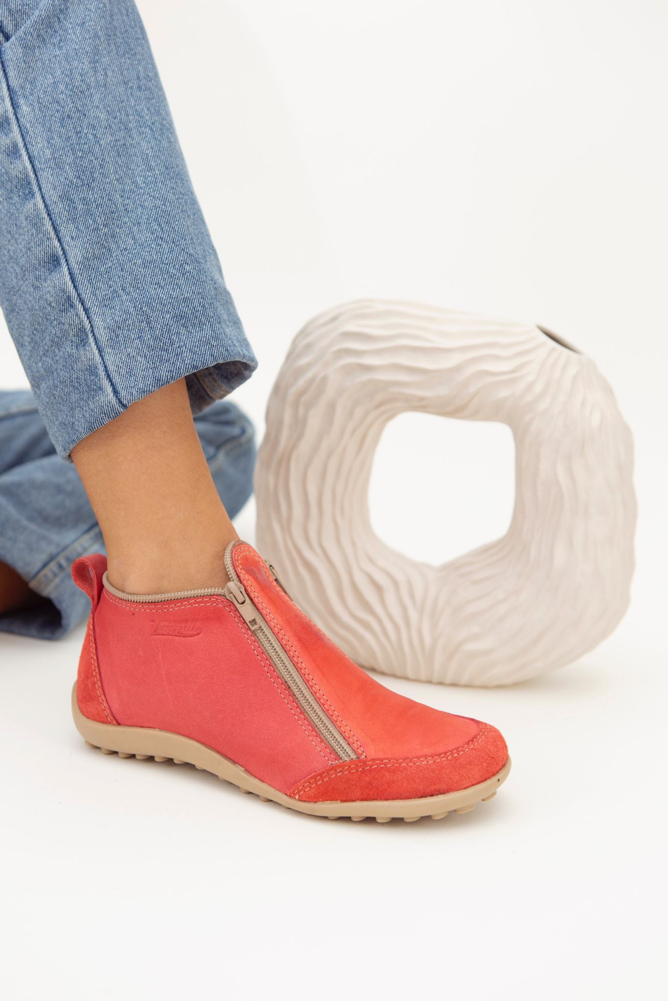 Bota Zipper Rojo Dos Cierres Vanzetti