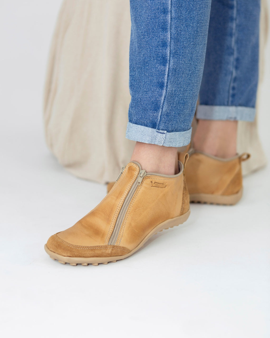 Bota Zipper Natural Dos Cierres Vanzetti