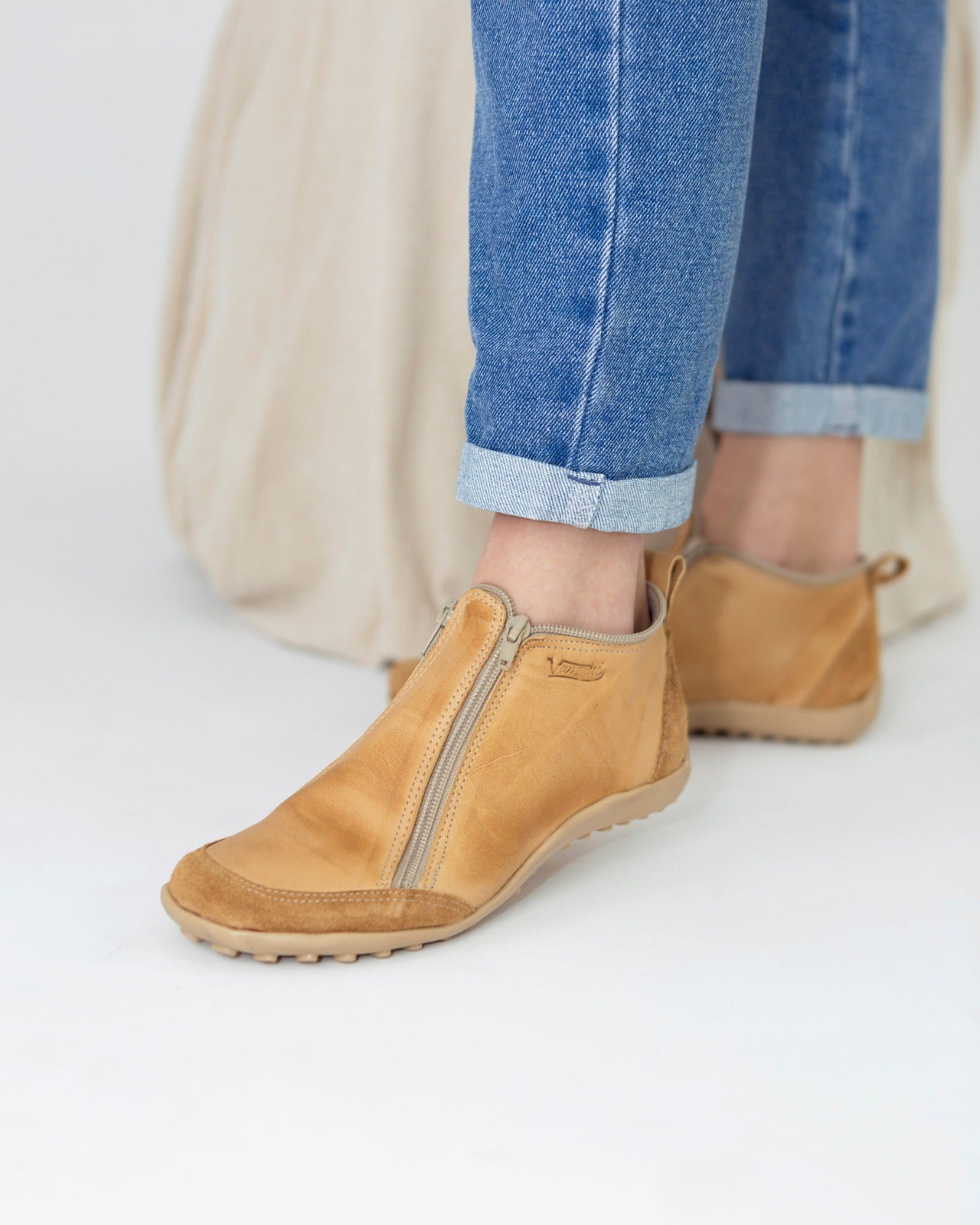 Bota Zipper Natural Dos Cierres Vanzetti